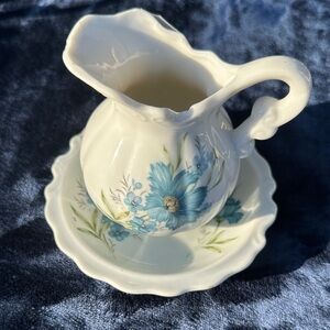 Vintage Inarco Cornflowers Pitcher & Bowl Set E-4542 Porcelain, Made In Japan
